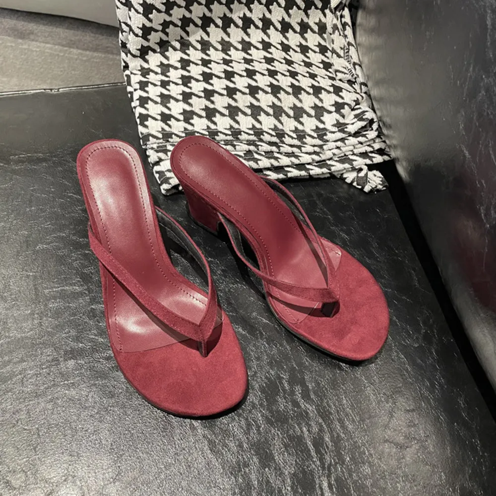 Damen-Flip-Flops aus Wildleder, Absatz-Mules, Sommersandalen aus dickem Lammleder, Flip-Flops aus echtem Leder mit hohem Absatz_voghion.com