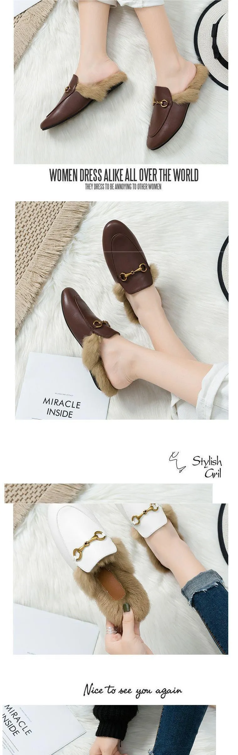 Damen Leder Mules In Braun Mit Lammfellfutter Und Trensen-schnalle_voghion.com