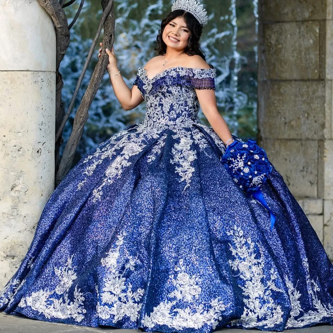 blue debutante dress Quinceanera Dresses Blue Satin Ball Gown Cinderella Blue Quinceanera Dresses 2023 Luxury 3D Florals Beaded Para