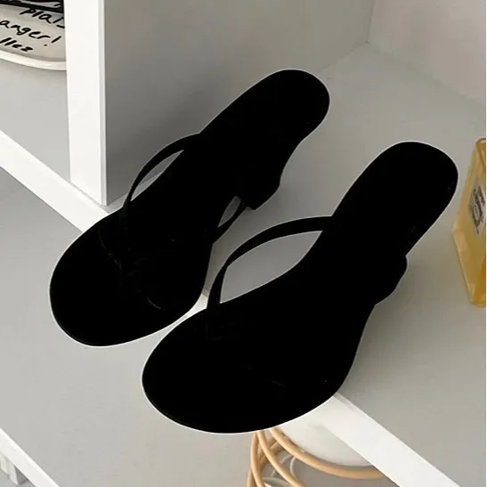 Damen-Flip-Flops aus Wildleder, Absatz-Mules, Sommersandalen aus dickem Lammleder, Flip-Flops aus echtem Leder mit hohem Absatz_voghion.com