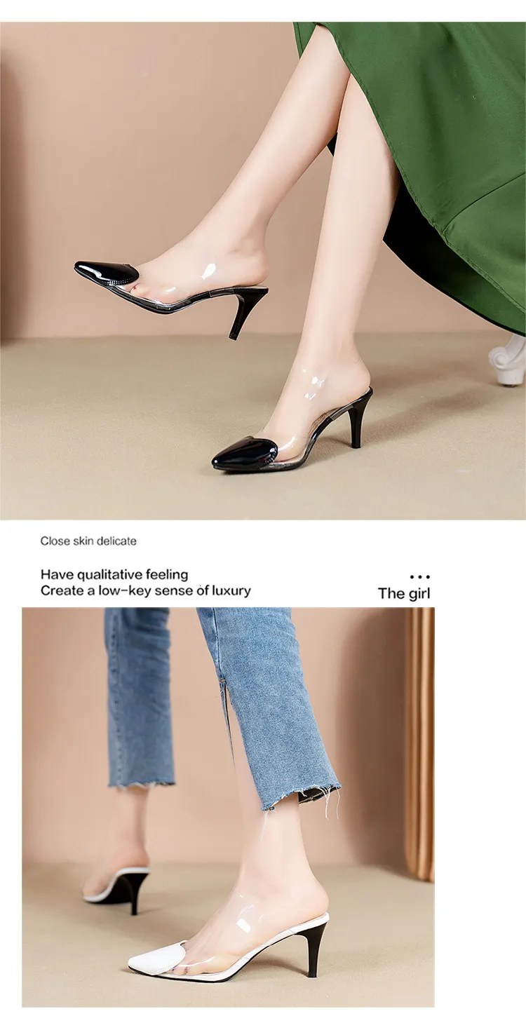 Elegant Women's Black Pointed Toe Mules With Clear Pvc Strap_voghion.com