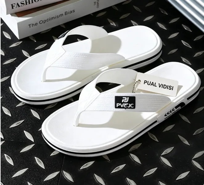 Unisex Letter Logo Casual Flip Flops White Solid Color Thick Sole Non Slip EVA Lightweight Outdoor Beach Pool Thong_voghion.com