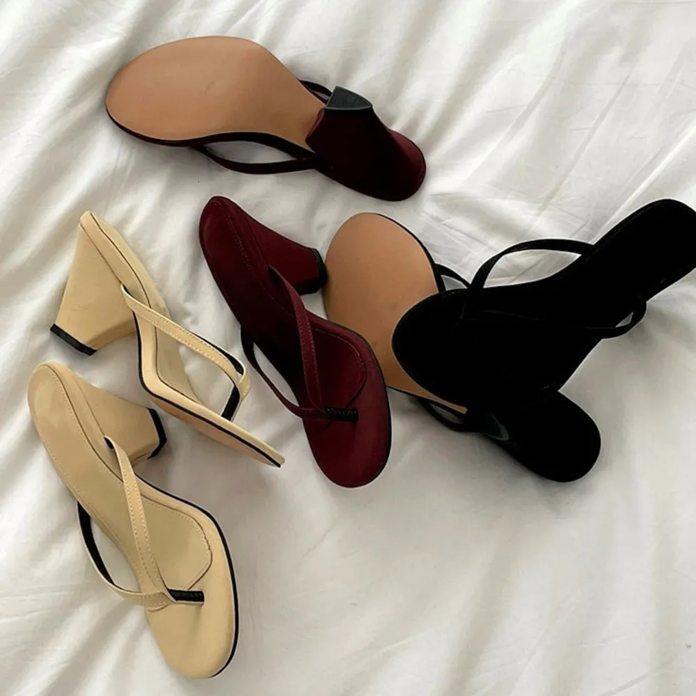 Damen-Flip-Flops aus Wildleder, Absatz-Mules, Sommersandalen aus dickem Lammleder, Flip-Flops aus echtem Leder mit hohem Absatz_voghion.com