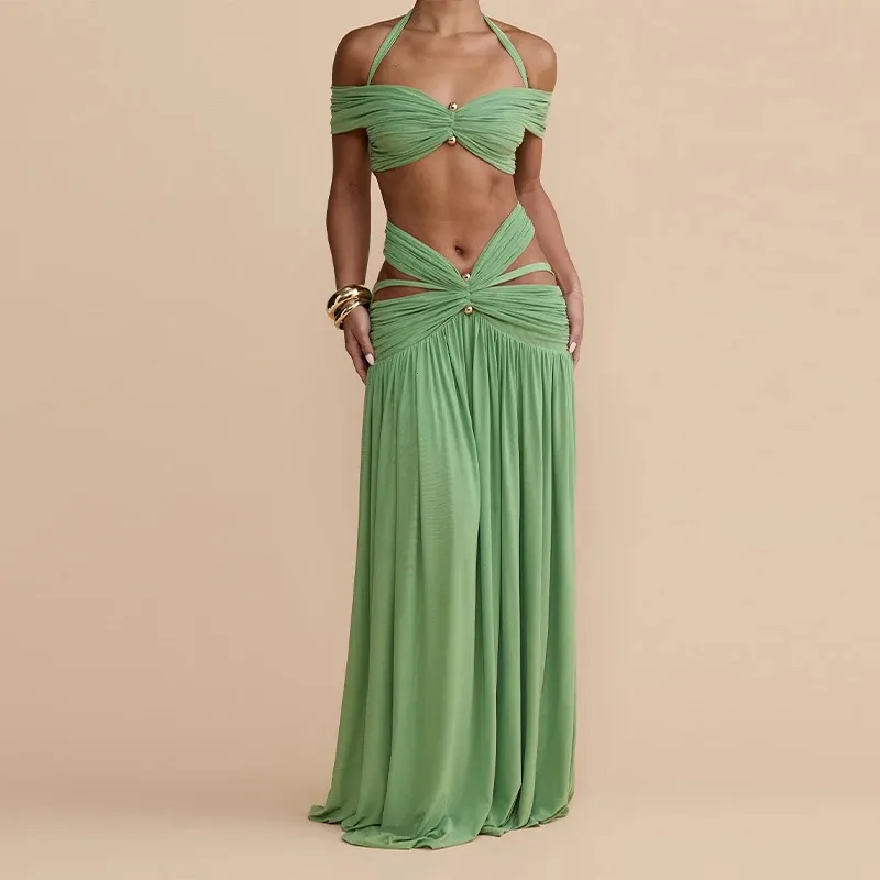 flowy sexy dress Green Chiffon Cutout Maxi And Off Shoulder... From Yolowear, Rs.3,452.75 Bloggers_Pick