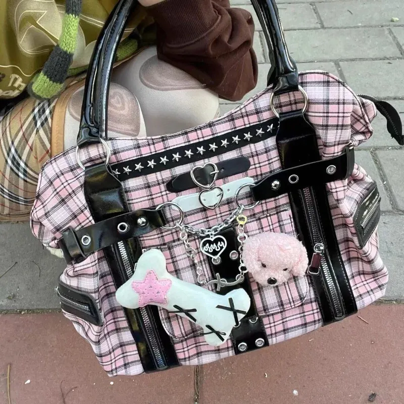 Y2k Harajuku Plaid Girly Briefcase: Large Capacity From Ning03