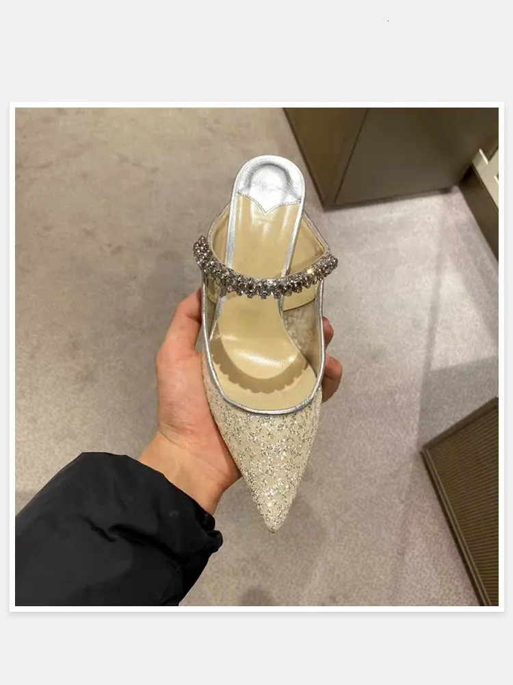 Elegant Women's Pointed Mesh Sandals With Sequins And Fine Heels_voghion.com