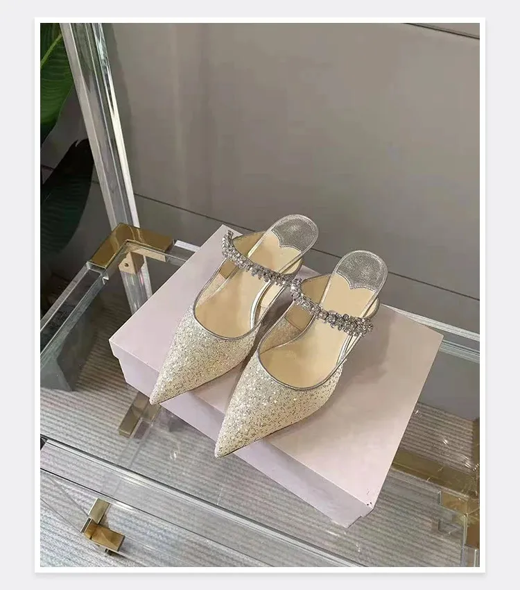 Elegant Women's Pointed Mesh Sandals With Sequins And Fine Heels_voghion.com