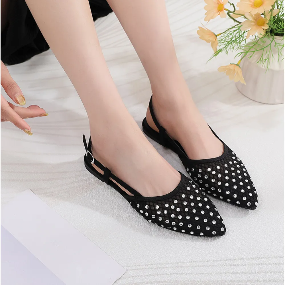 Damen-Slingback-Ballerinas mit Strasssteinen, Mesh-Einsätzen, spitzer Zehenpartie, verstellbarem Knöchelriemen, atmungsaktivem Material und lässigen Ballerinas_voghion.com