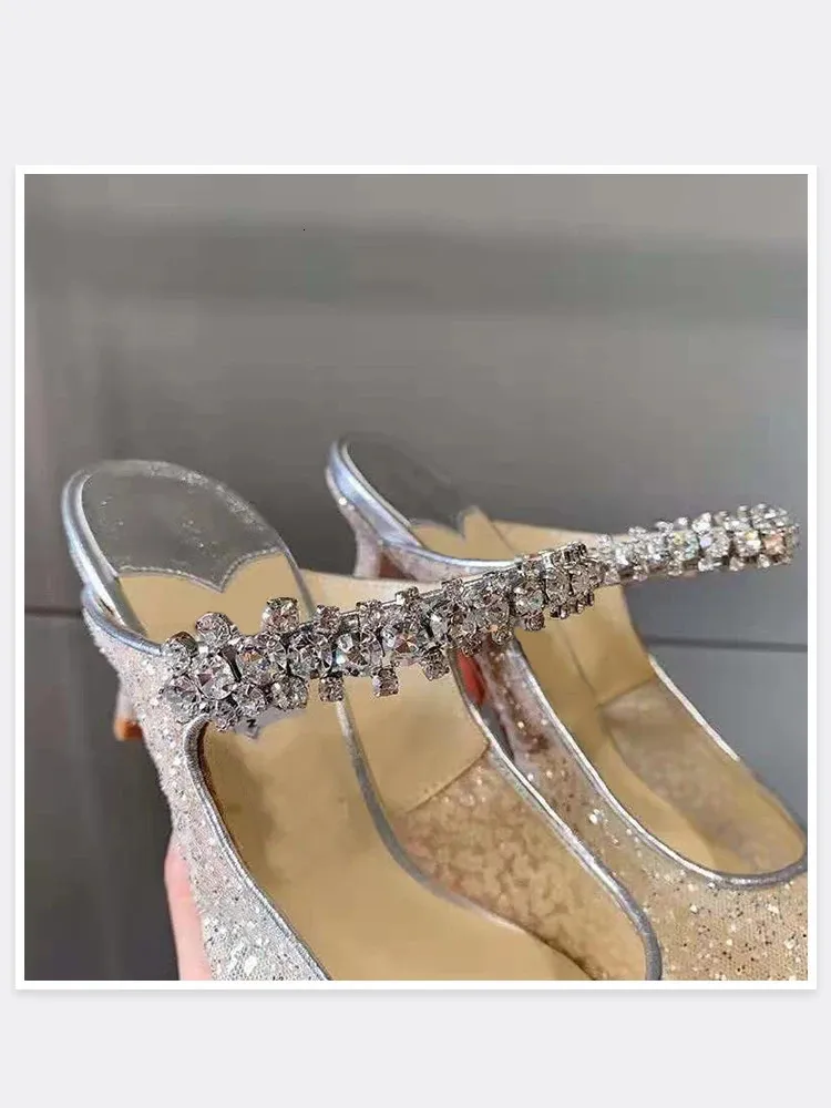 Elegant Women's Pointed Mesh Sandals With Sequins And Fine Heels_voghion.com