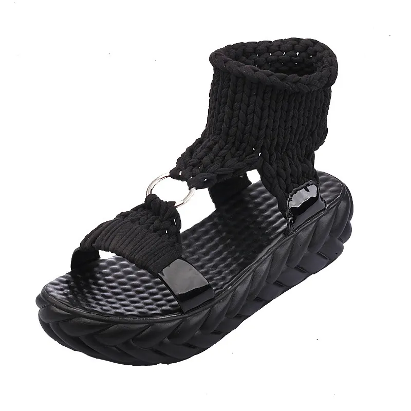 Women's Knit Sock Platform Sandals Chunky Sole Sporty Summer Shoes Colorful Thick Soft Soled Open Toe Woolen Round_voghion.com