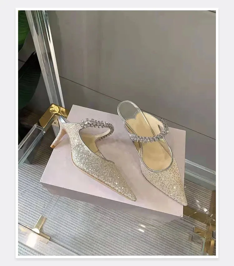 Elegant Women's Pointed Mesh Sandals With Sequins And Fine Heels_voghion.com