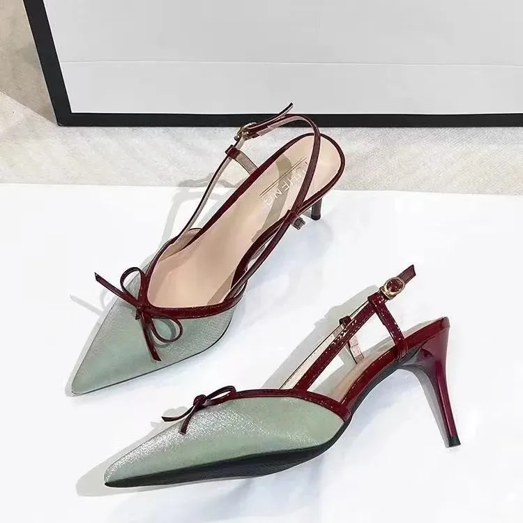 French Style Sandals For Women With Pointed Toe And Bow Details_voghion.com