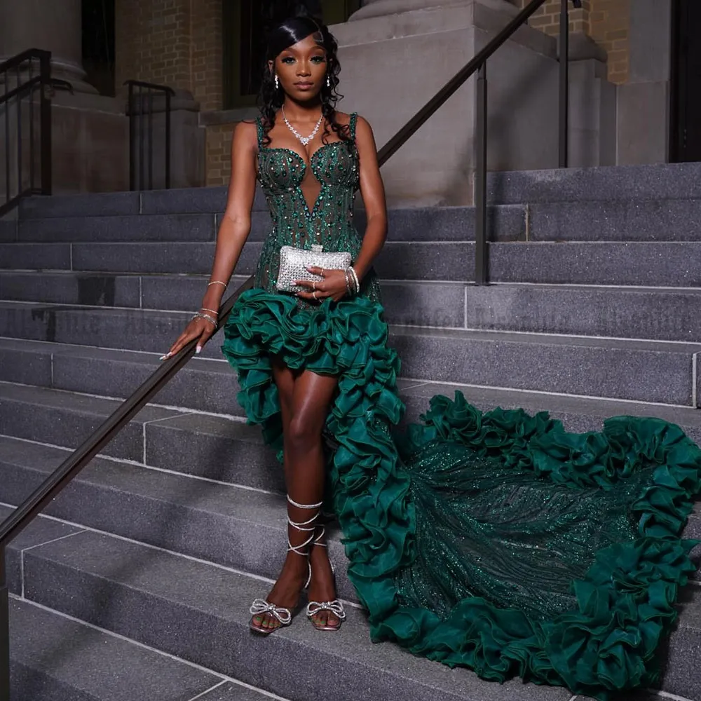 dark green ruffle prom dress Dark Green Prom Dresses - Long & Short Prom Gowns