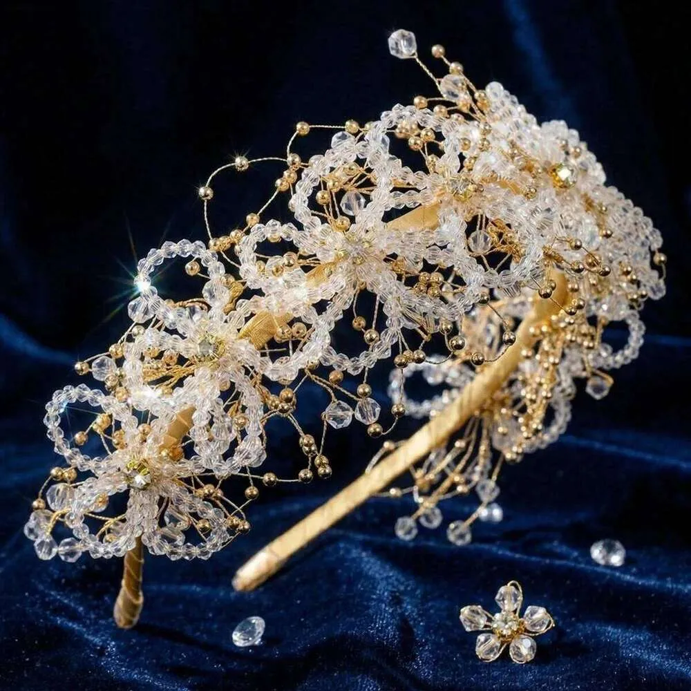 Romantic Gold Crystal Gold Flower Tiara With Floral... From  display picture 3