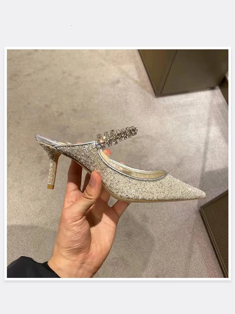 Elegant Women's Pointed Mesh Sandals With Sequins And Fine Heels_voghion.com