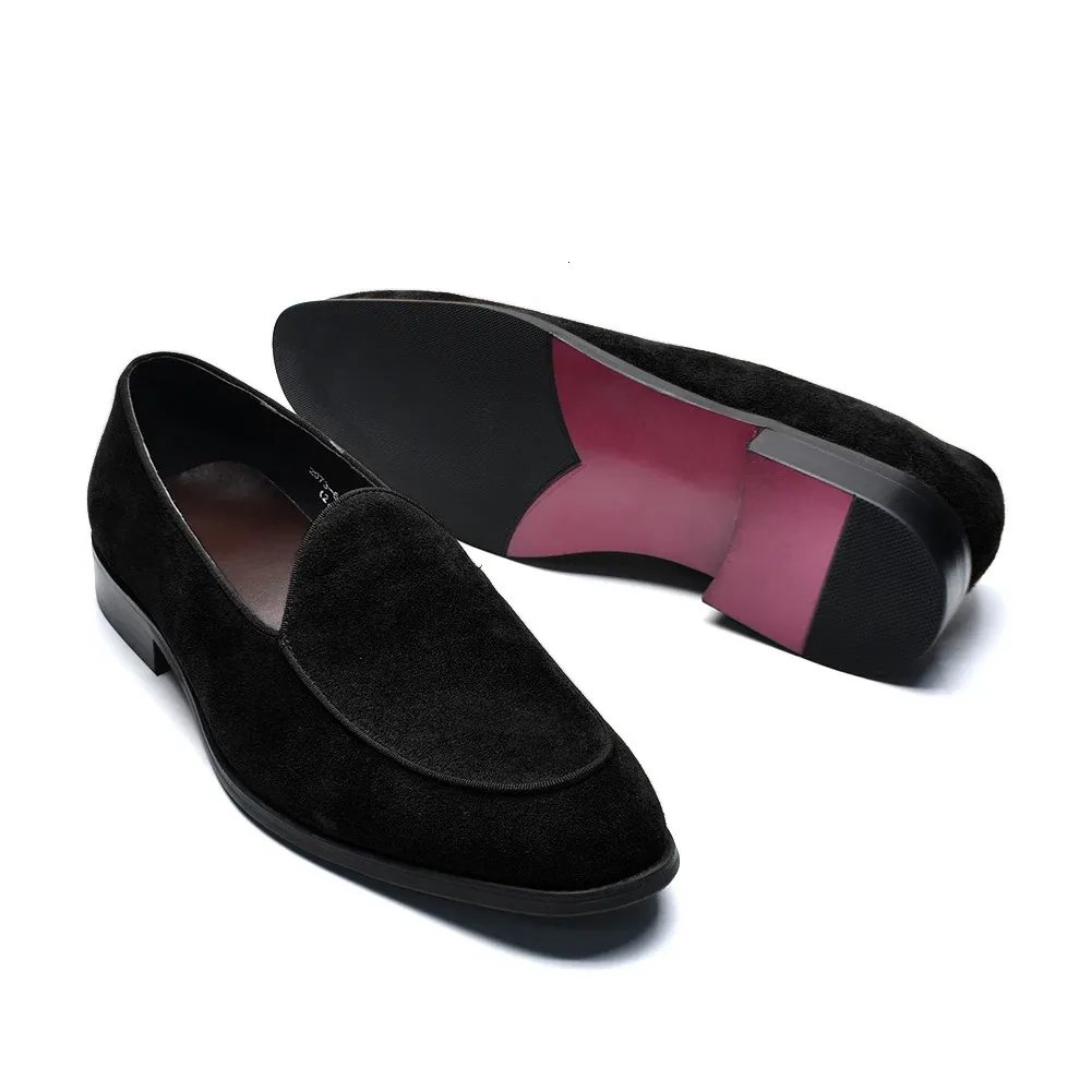 Men\'s All Black Loafers Suede Leather Imported Wedding Party Dress Shoes Black Suede Leather Loafers: Men main image 4