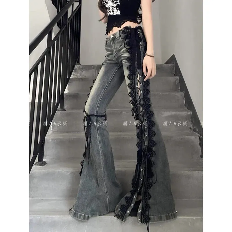 Dark Academia Harajuku Y2K Low Rise Lace Jeans For Women | DHgate