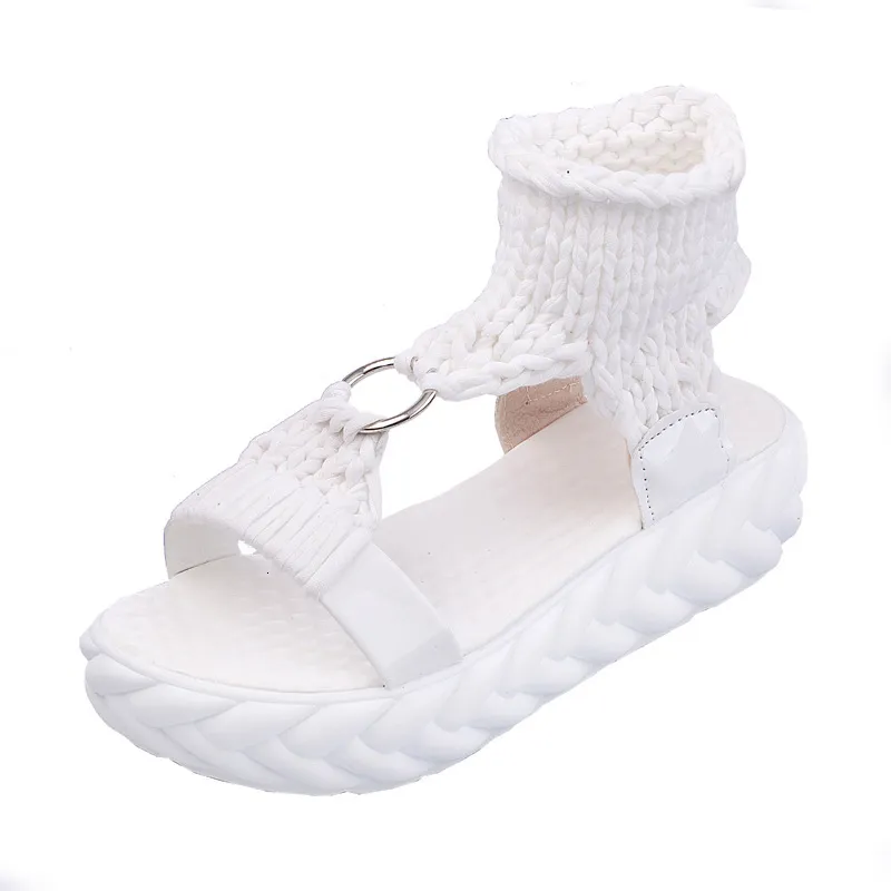 Women's Knit Sock Platform Sandals Chunky Sole Sporty Summer Shoes Colorful Thick Soft Soled Open Toe Woolen Round_voghion.com