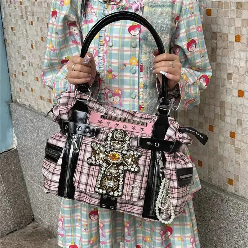 Y2k Harajuku Plaid Girly Briefcase: Large Capacity From Ning03