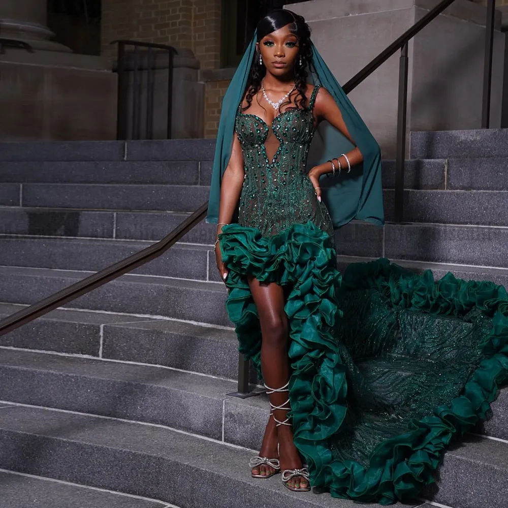 green dress with diamonds Strapless Crystal Bustier Sparkly Maxi Dress Green