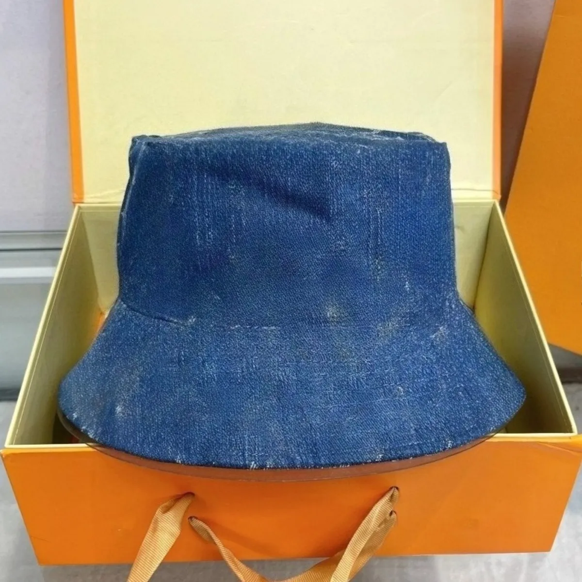 Retro Monogram Jacquard Designer Blue Jean Bucket Hat 