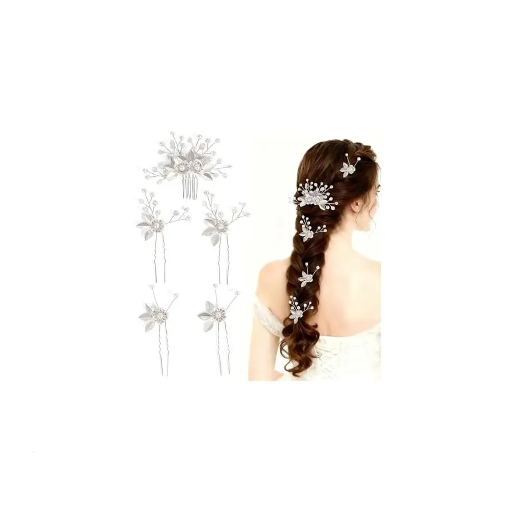 Set Of 5 Silver Dainty Wedding Hair Accessories With... From  display picture 1