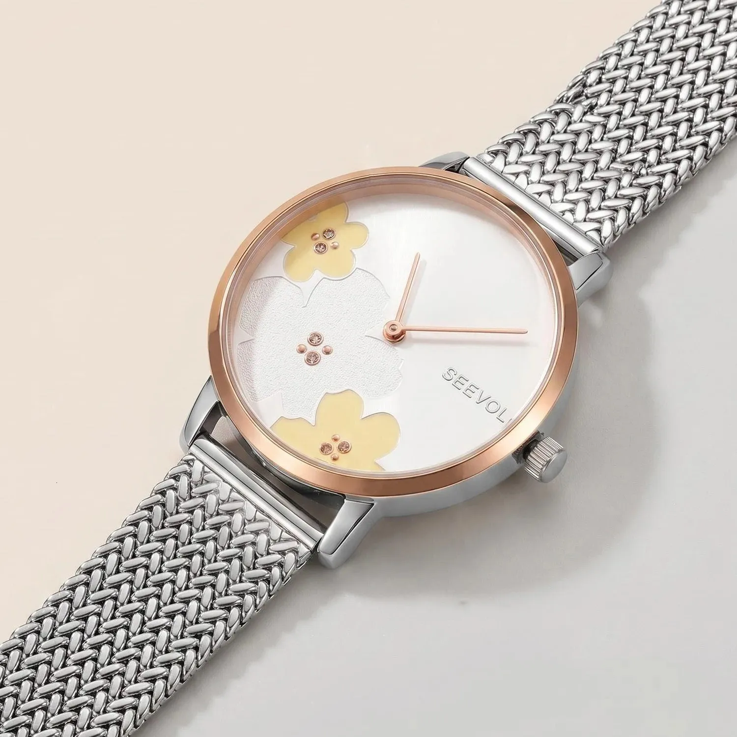 Women\'s Floral Dial Mesh Bracelet Watch 35mm Analog Quartz 260429 Womens Quartz Watch 35mm Flower Dial Wheat... From  main image 4