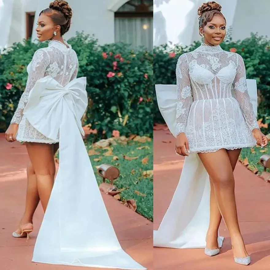 short african wedding dresses A Line Scoop Short Sleeves Lace African Wedding Dresses Sequins Custom Color / US12