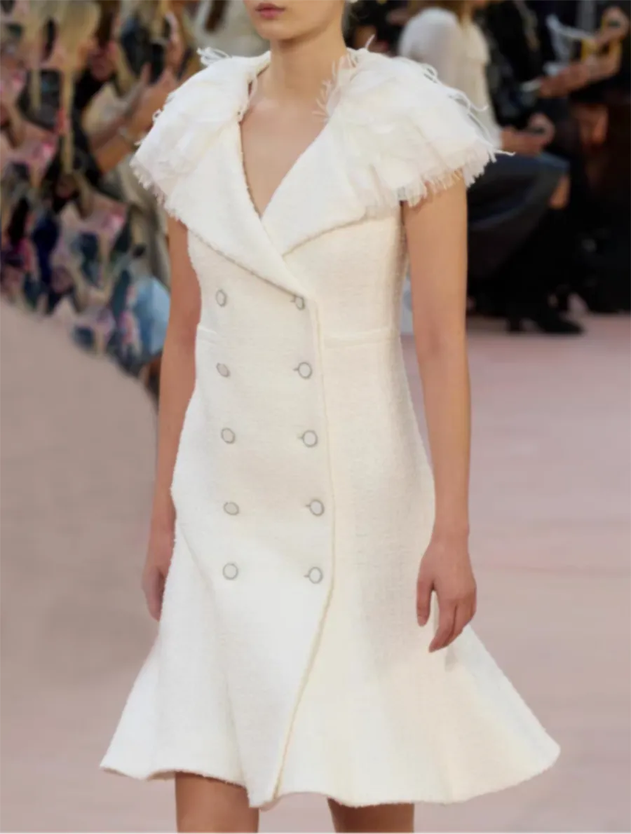 runway tweed dress dresses Winter White Metallic Tweed Drop Torso Dress