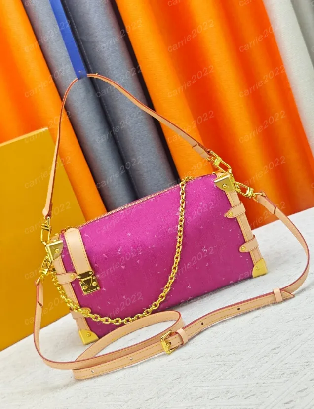 Luxury Fuchsia Designer Denim Small Trunk Bag For From