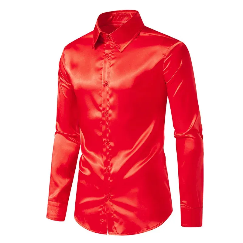 mens silk crew neck dress shirts Men Shirts Men's Stylish Silk Satin Cowl Neck Dress Shirts - Loose Long Sleeve Business Casual Lapel Work Shirts