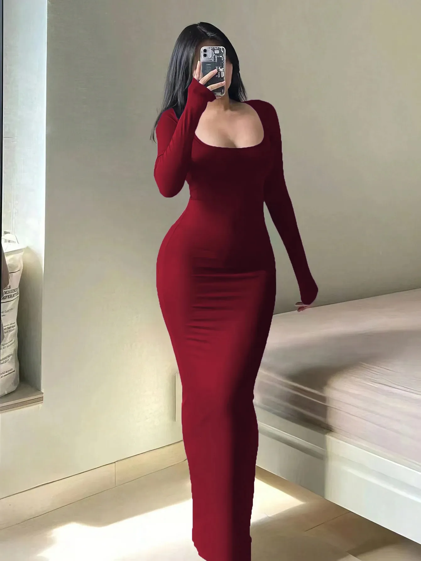 Plus Size Womens Long Slim Fit Dress With Square Neck... From 8,93  |  DHgate