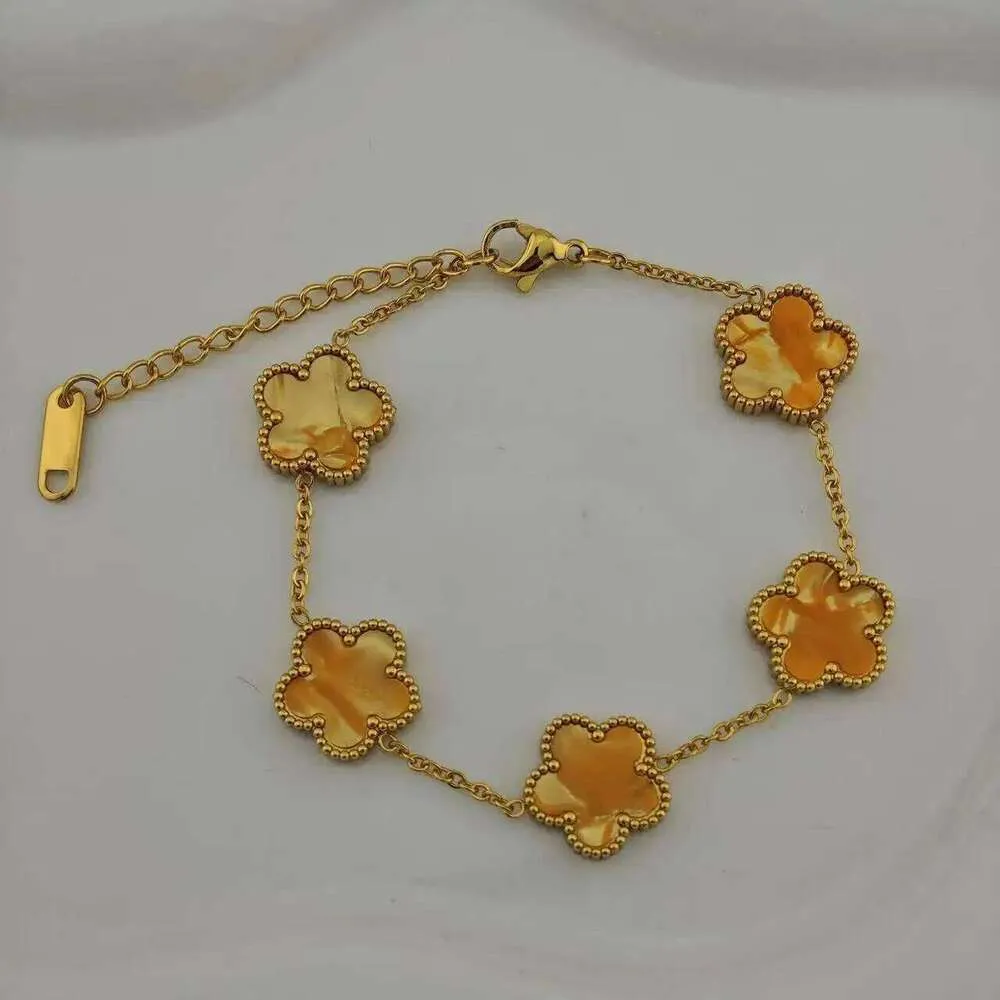 18k Gold Plated Stainless Steel Lucky Five-Leaf Flower Bracelet