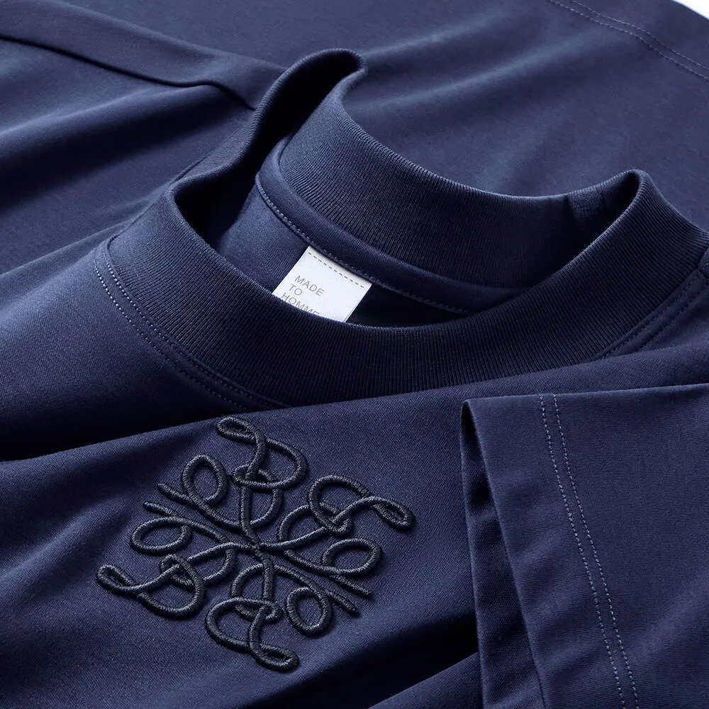 Sleeve/Long Mercerized Cotton Short Slightly Loose Fashion High-End Embroidery Round Neck Half Sleeve Men's T-Shirt