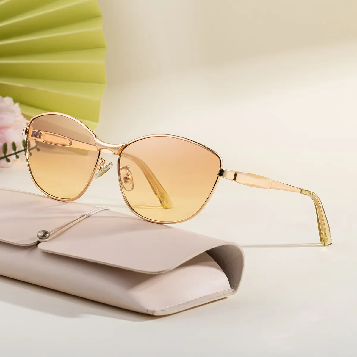 Gold Cat Eye Sunglasses with Metal Temples, UV Protection FRYE & CO Women main image 2
