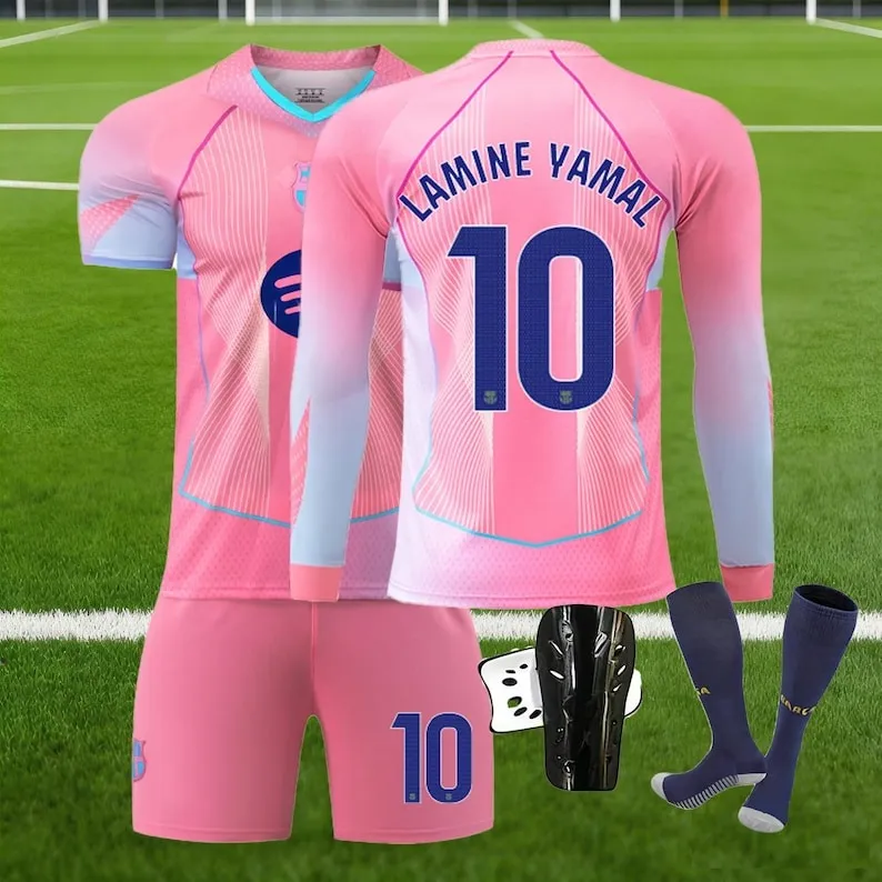 Barcelona Lamine Yamal #10 Jersey and Shorts Set, Boys Polyester