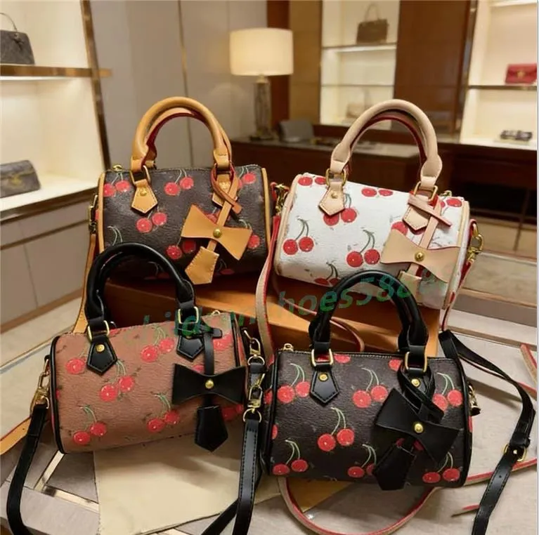 Designer Cherry Printed Boston Bag Versatile Floral From