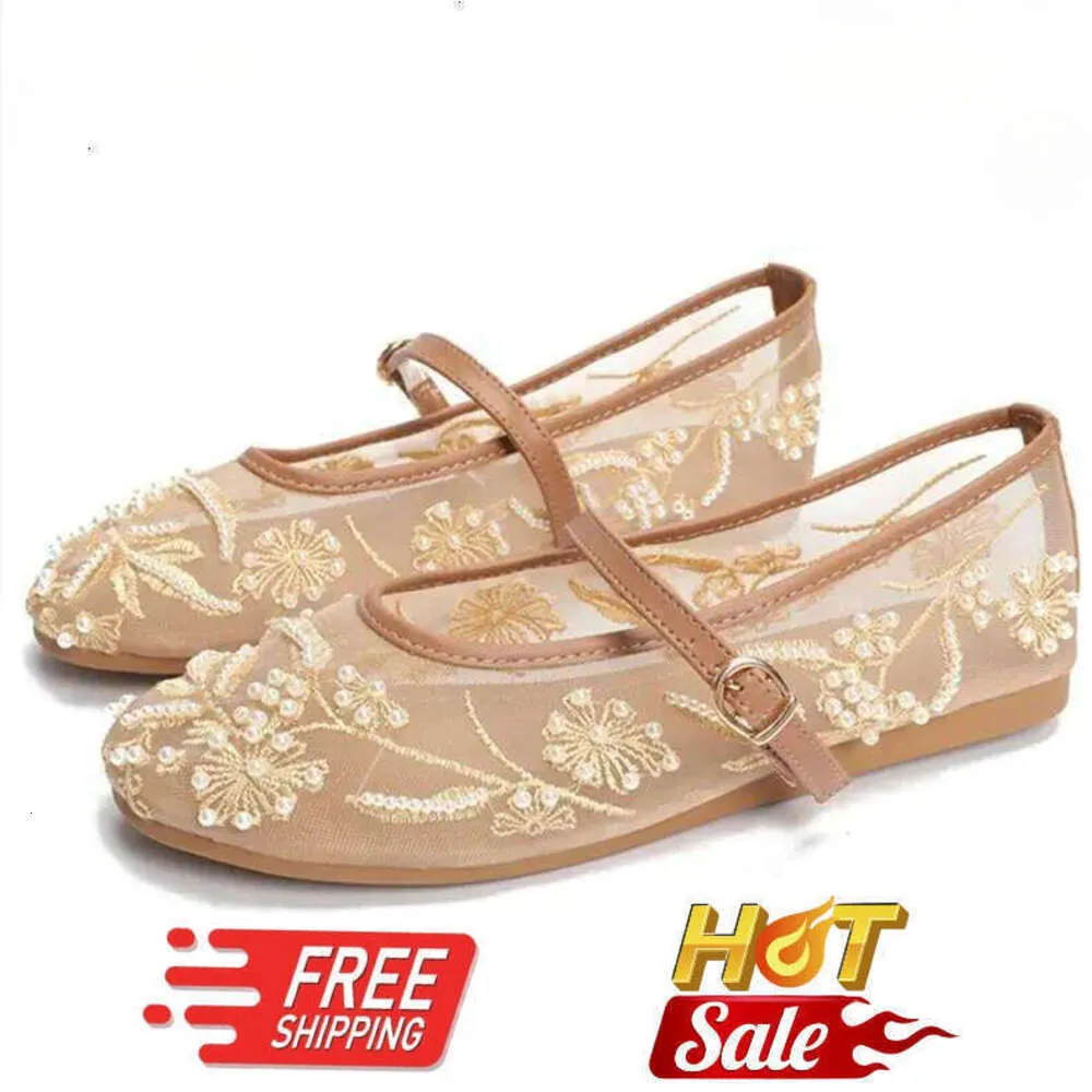 Scarpe Mary Jane da donna con ricamo, perline, rete, bianche e perle, leggere, estive, eleganti e comode, perfette per i viaggi._voghion.com
