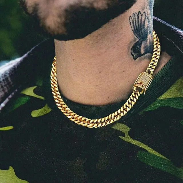 Fashion Hip Hop Rap Gold Plated Bracelet Encrypted Chain Cuban Mens European And American Necklace_voghion.com