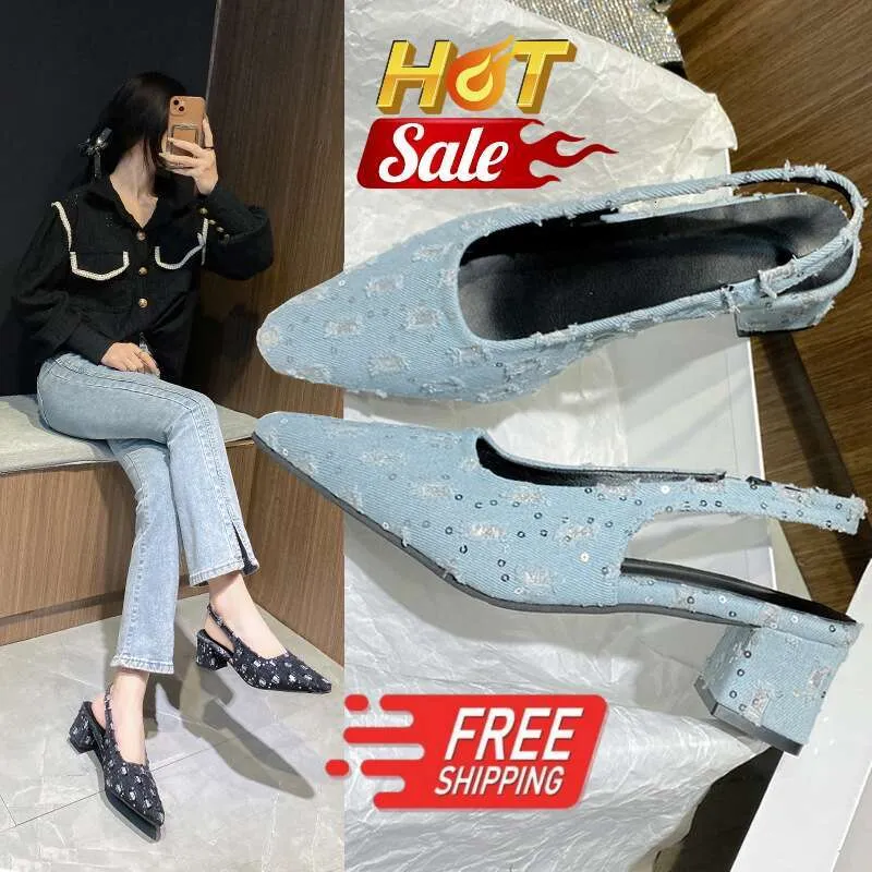Sandals With A Thick Heeled New Sequined Square Fashionable Summer Style Large Sized Sandals Free Shipping Festival Fit_voghion.com