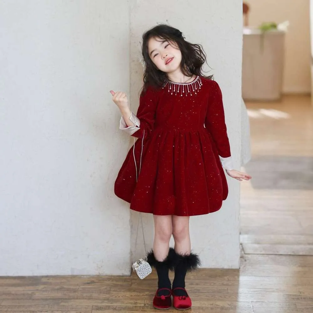 red velvet princess dress Velvet Red Christmas Princess Dress  Elegant Holiday Outfit for Girls