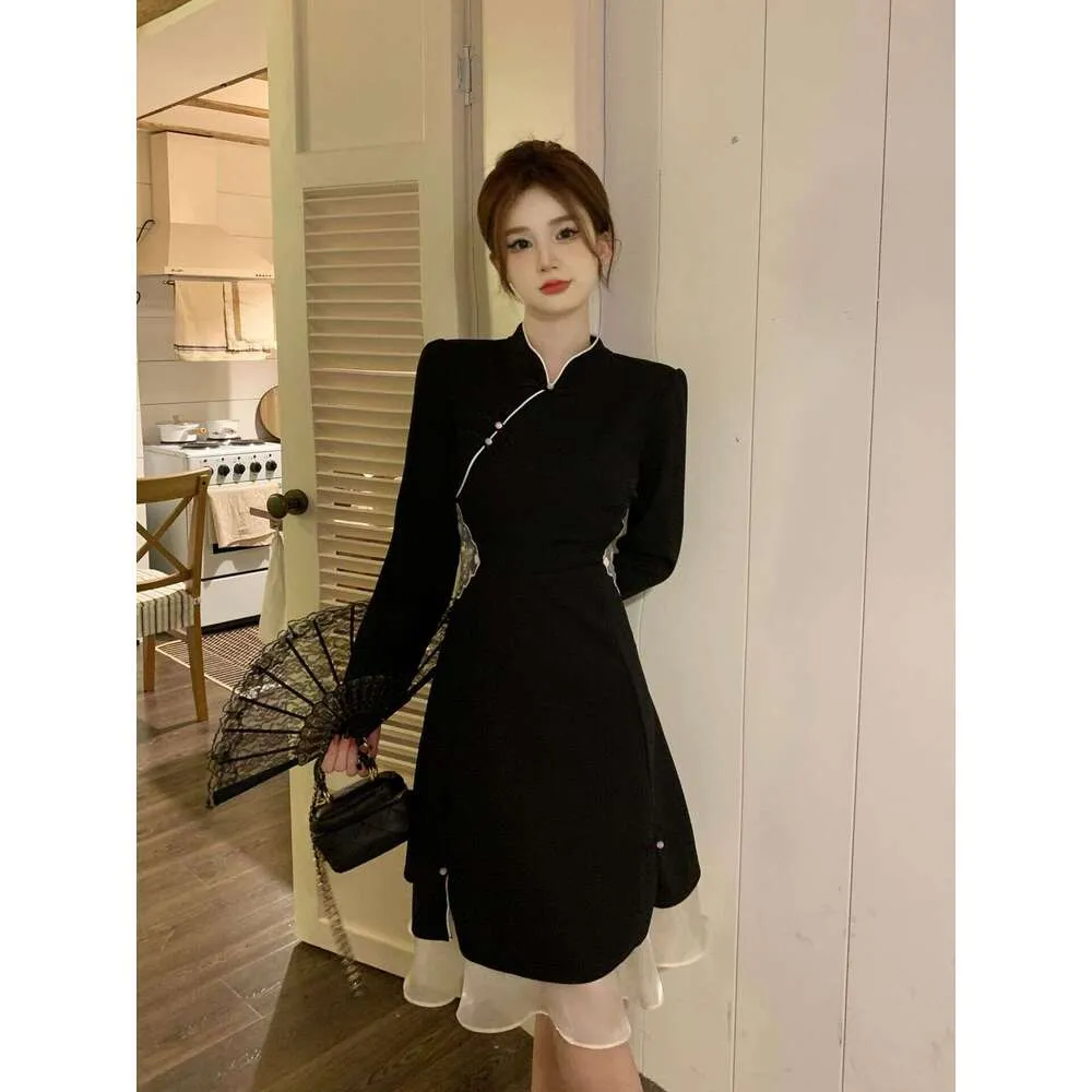 short black chinese dress New Luxurious Satin Chinese Black Floral Short Dress Cheongsam Qipao Lcdress172