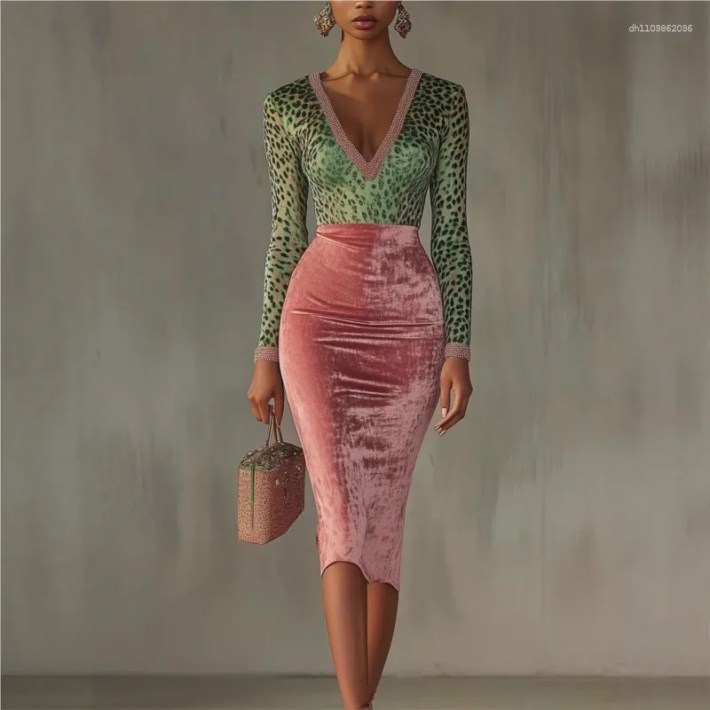 Autumn Velvet Patchwork Bodycon sequin wrap dress - Elegant V-Neck, Long Sleeve, Perfect for Festival, Winter, and Chic Parties and Evenings