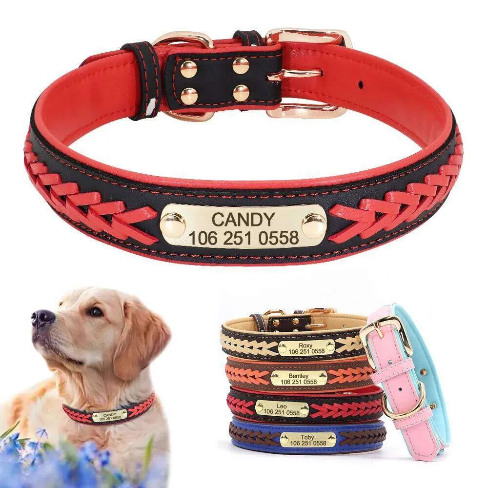 Personalisiertes Halsband Aus PU Leder Fr Hunde, Anti Verlust ID Tag,  Kostenlose Gravur, Namensschild Fr Kleine, Mittelgroe Und Groe Hunde,  Pitbull 26L0205 Von 5,89  | DHgate