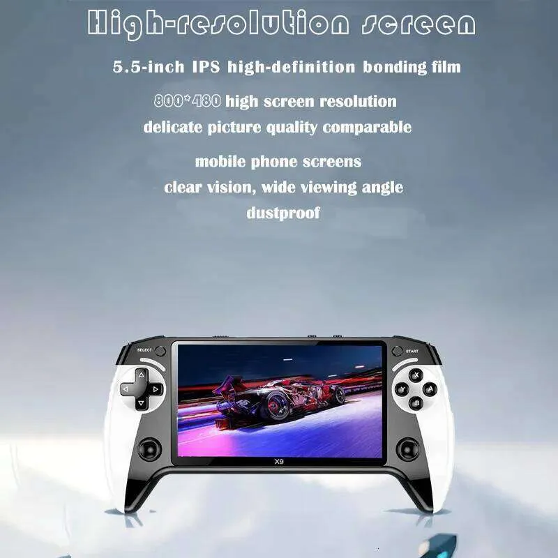 Consola de juegos retro X9 con pantalla HD de 5.5 pulgadas y soporte para más de 6200 títulos integrados de varias épocas Consola de juegos retro X9 con pantalla HD de 5.5 pulgadas y soporte para más de 6200 títulos integrados de varias épocas