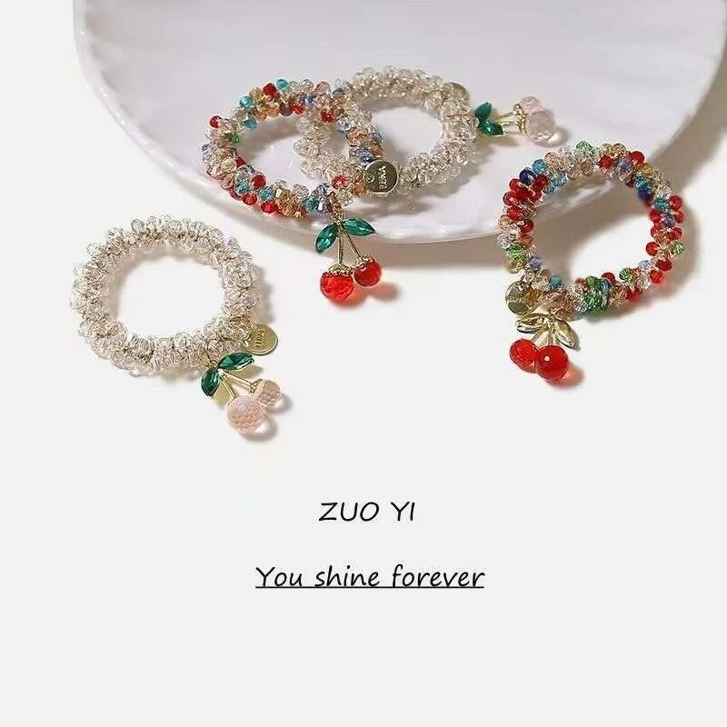 Korean Rhinestone Crystal Colorful Floral Tie Rope Elastic  display picture 1