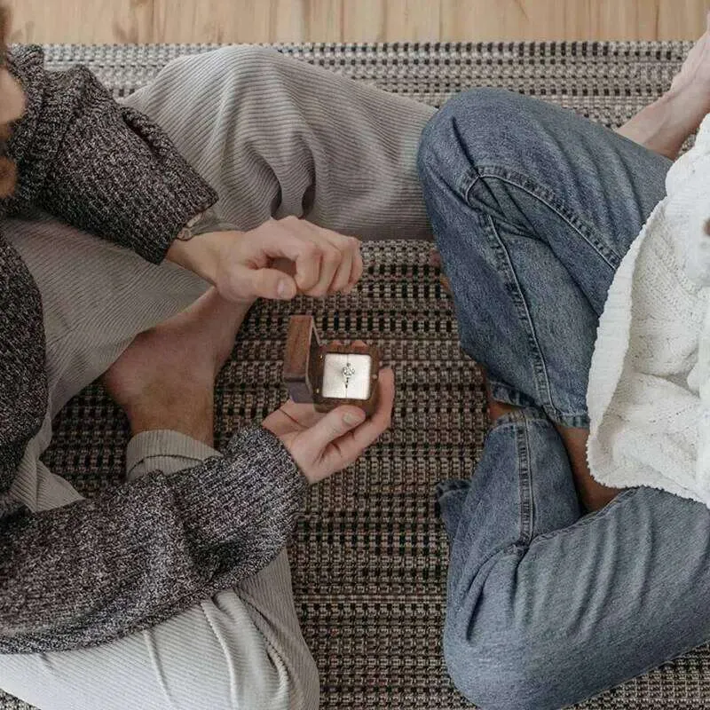 Personalized Anniversary Wooden Ring Box Multi-layer Faux Leather for ...