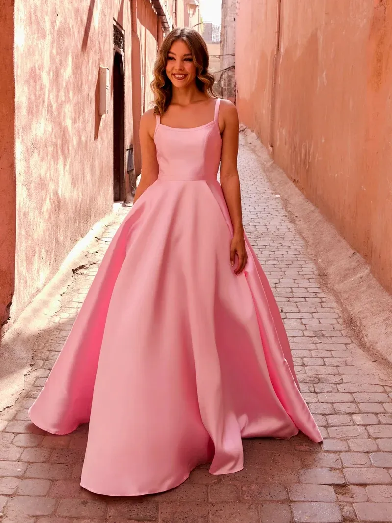 pink formal dress long Prom Dresses Party Evening Gowns A Line Tina Holly (Style TYTK554) Fit Sweet Light Pink Satin Princess
