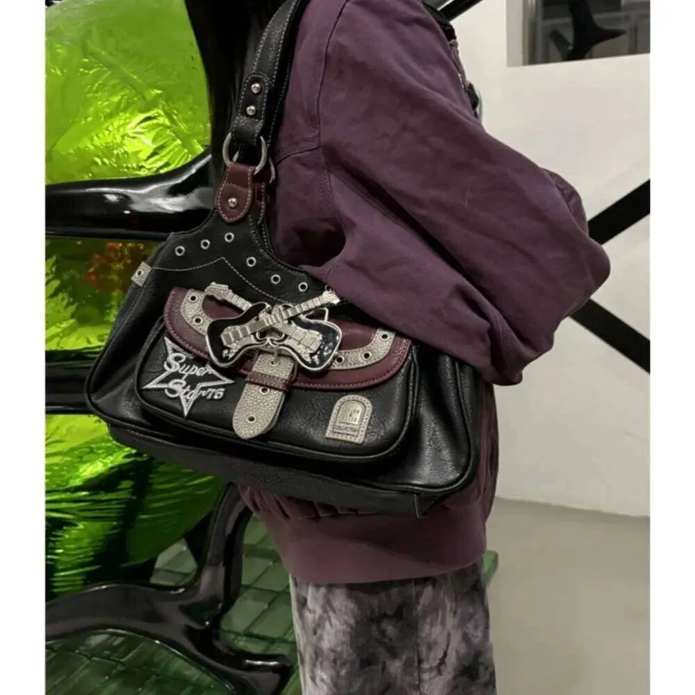 JIAERDI Gothic Punk Leather Patchwork Shoulder Bag  From