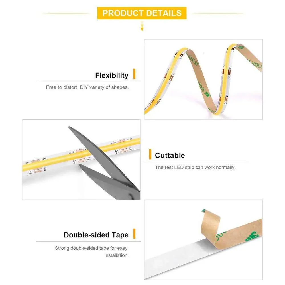 Colour Changing Ribbing 24V 12V DC CCT COB LED Strip Light 2700K-6500K Color-Changing RA90 ...
